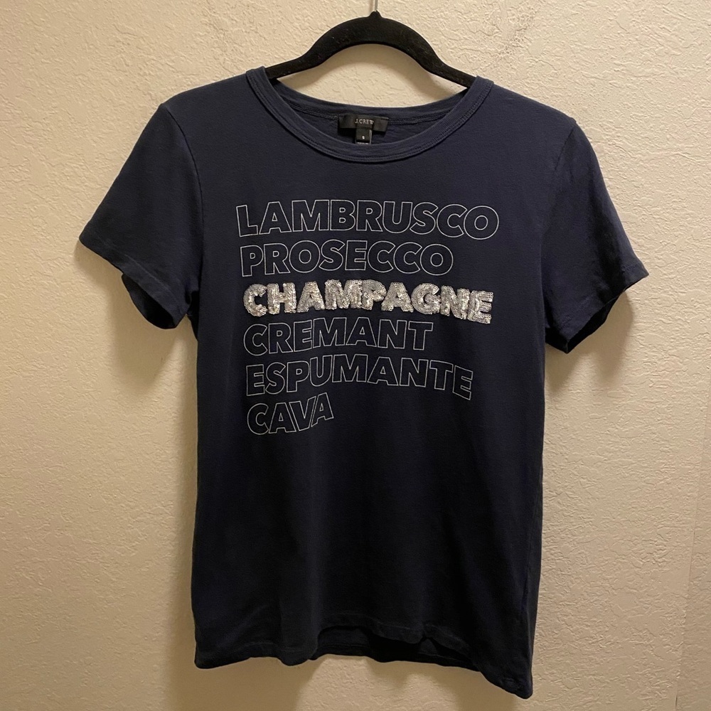 J. Crew Blue Sequin Wine Short Sleeve T-Shirt Size Small